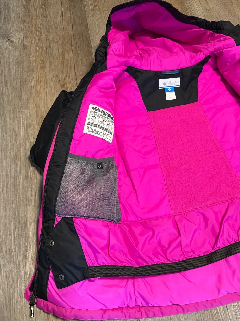 Columbia Girls' Black and Hot Pink Hooded Puffer Jacket